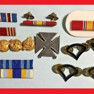 15 pieces Military Pins,Cross, Ruptured Duck Collar Brass, Bars,& Chevrons